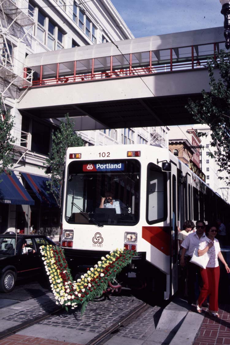 Opening of MAX service in downtown Portland