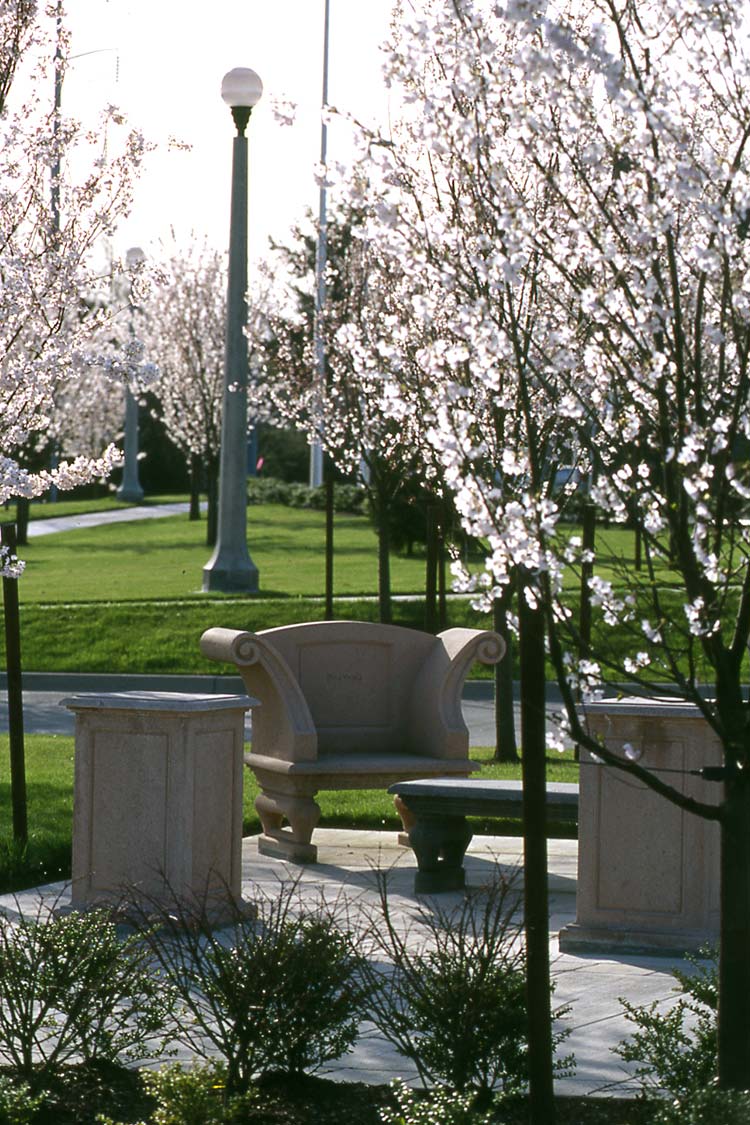 A 'living room' style outdoor space with low chairs and a table
