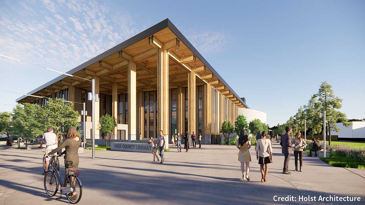 Rendering of East County Library northeast corner. Credit: Holst Architecture