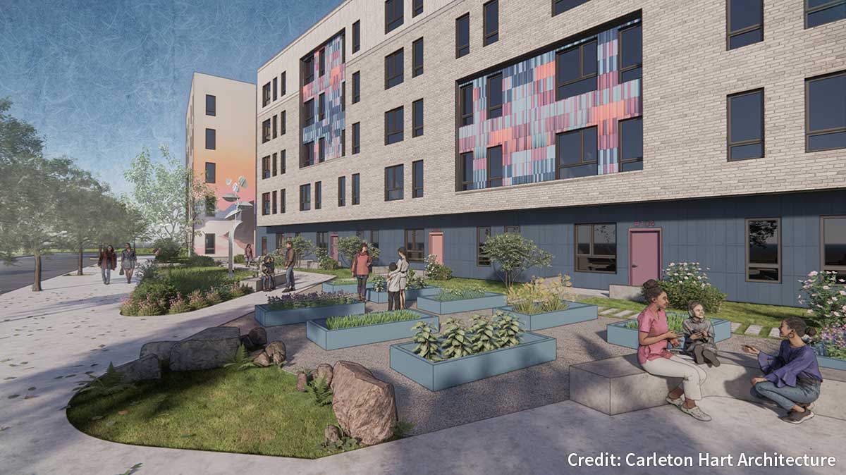 Willow Creek Affordable Housing conceptual rendering 1 of 4. Credit: Carleton Hart Architecture.